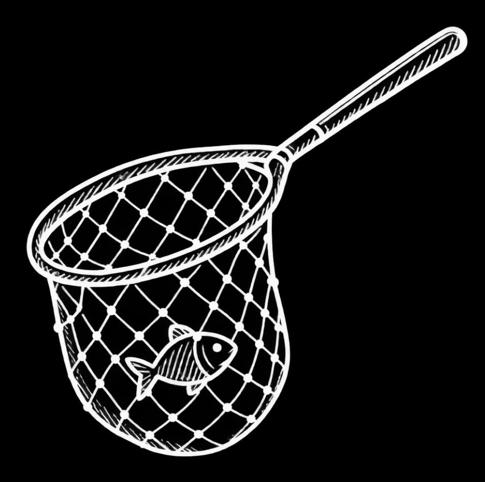 White line art of a fishing net scooping up a threat, representing incident response.