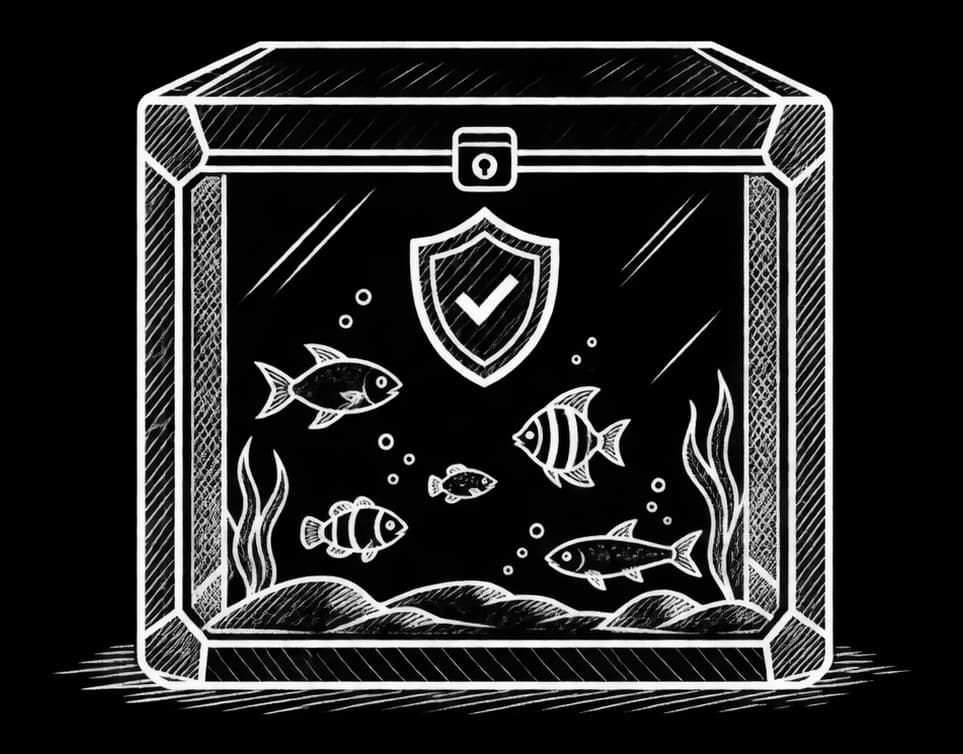 White line art of a secure protected case holding recovered data, representing backup and recovery.